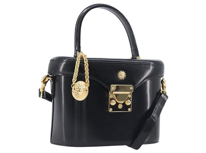 Borsa a mano VERSACE in pelle 2way Nero Oro Auth BA15107A D'oro