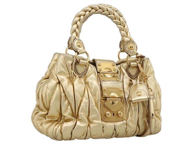 Bolsa de mão Miu Miu Matelassé em couro 2way Gold Auth yk20737SAM Dourado