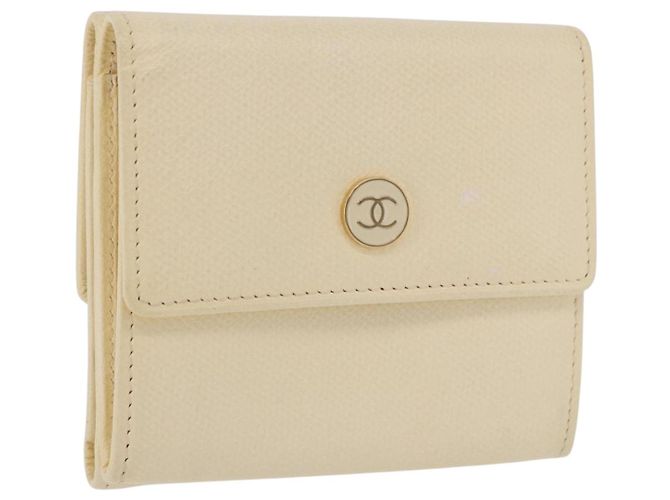 CHANEL Long Wallet Leather Ivory Gold CC Auth 199695A Golden Cream