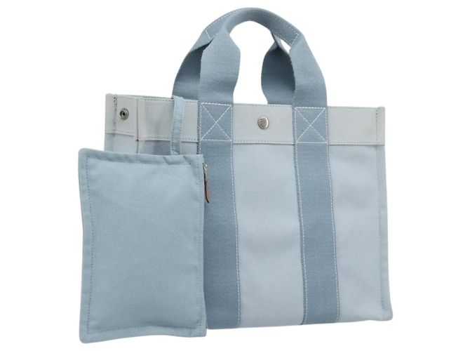 Hermès Sac à main HERMES Bora Bora PM Canvas Bleu Clair Argent Auth 196916A Argenté