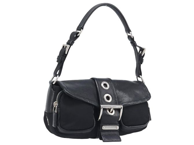 Bolsa de mão PRADA Nylon Black Silver Auth yk20793V Preto Prata