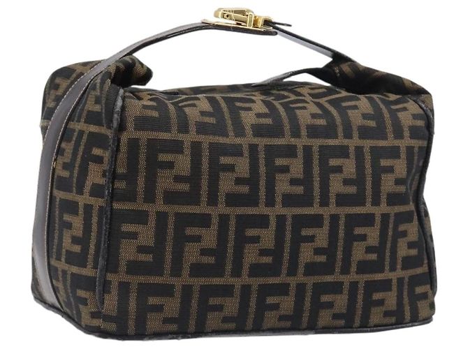 Borsa a mano Vanity FENDI Zucca Canvas Nero e Marrone Auth mr2833