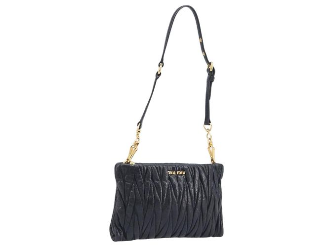 Borsa a tracolla Miu Miu Matelassé in pelle nera e oro Auth yk20786M Nero D'oro