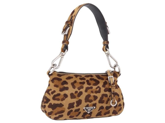 PRADA Shoulder Bag Harako leather Brown Silver Auth yk20826SAM Silvery
