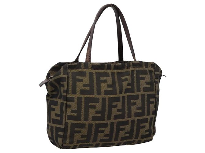 Borsa a Mano FENDI Zucca Canvas Nero Marrone Auth 200235