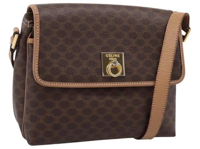 Céline Borsa a tracolla CELINE Macadam Canvas PVC Leather Brown Gold Auth ka5899 Marrone D'oro