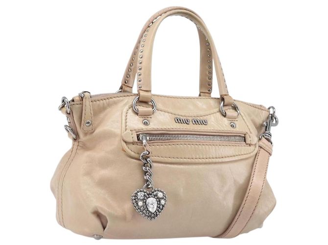 Borsa Miu Miu Vitellolux in pelle 2way Beige Silver Auth 197230V Argento