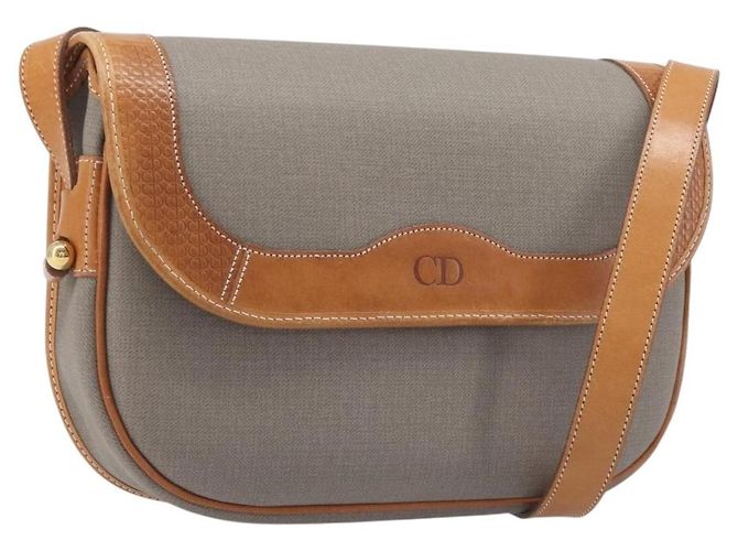 Borsa a tracolla Christian Dior PVC Canvas Gray Gold Auth BA15092 Marrone D'oro