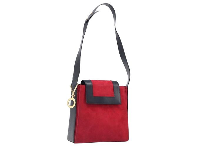 Céline Borsa a tracolla Circle CELINE Suede Red Gold Auth 198547A Rosso D'oro