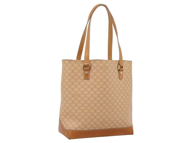 Céline CELINE Macadam Canvas Tote Bag PVC Leder Beige Gold Auth ka5912 Golden