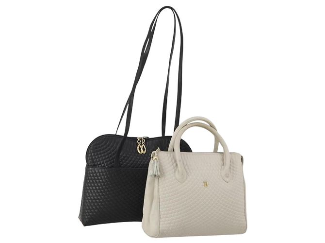 Bolsa de Ombro BALLY em Couro Conjunto de 2 Preto Branco Auth bs36550