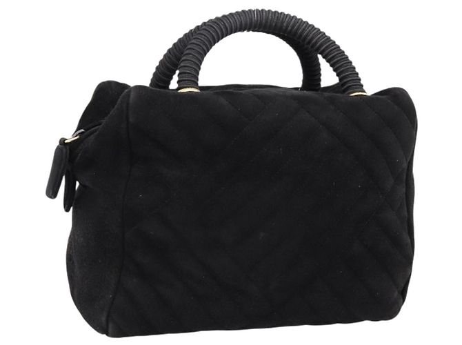 PRADA Handtasche Suede Black Gold Auth 197809 Schwarz Golden