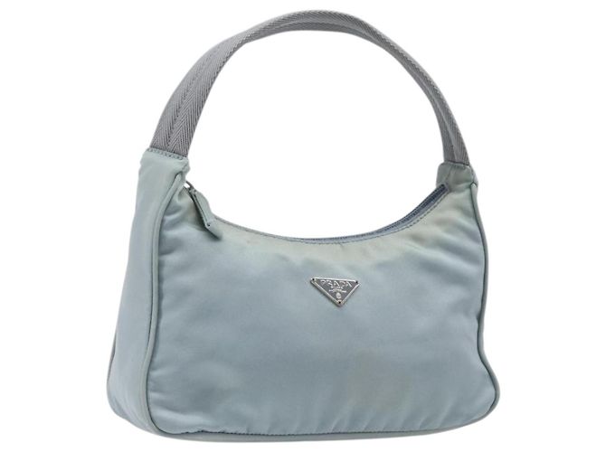 PRADA Accessory Pouch Nylon Light Blue Silver Auth 200143 Silvery