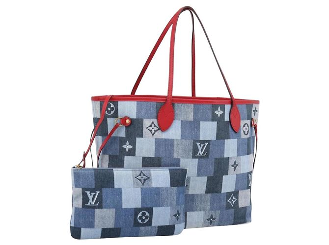 Saco Tote LOUIS VUITTON Monogram Denim Neverfull MM Azul M44981 LV Auth SW2668SM Monograma