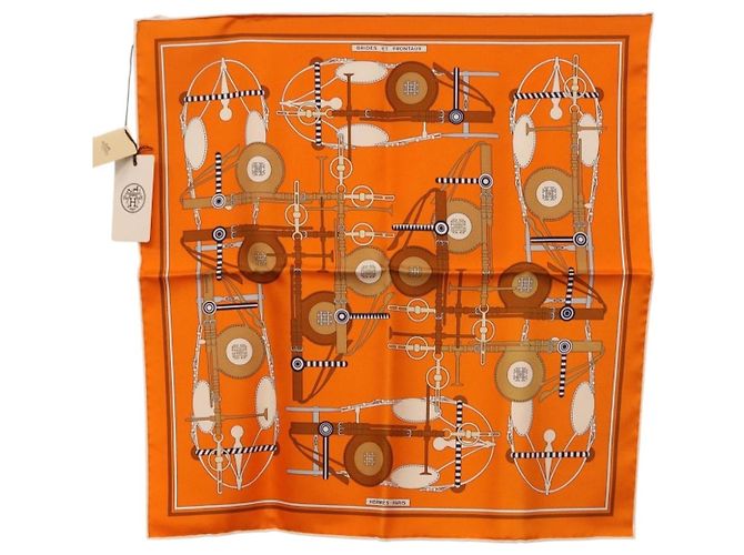 Hermès HERMES Foulard Quadrato 40 Seta "BRIDES ET FRONTAUX" Orange White Auth am12333M Bianco Arancione