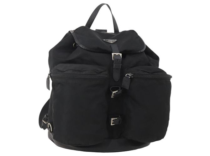 PRADA Backpack Nylon Black Silver Auth mr2851 Silvery