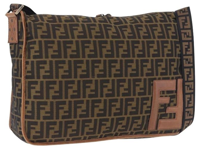 Borsa a tracolla FENDI Zucca Canvas Nero Marrone Auth 197722A