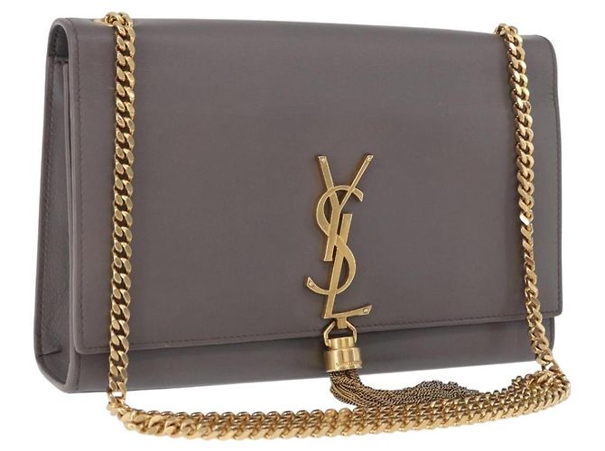 Bolsa de Ombro Chain Kate SAINT LAURENT em couro cinza e ouro Auth ka5887M Marrom Dourado