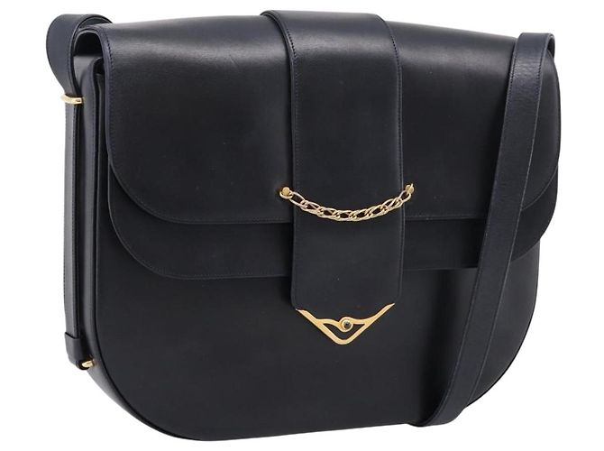 Borsa a tracolla CARTIER Sapphire Line in pelle nera e oro Auth ki6781A Nero D'oro