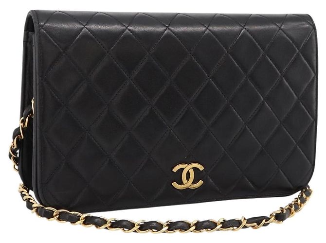 Borsa a tracolla CHANEL Chain Matelasse in pelle d'agnello nera e oro CC Auth yk20824V Nero D'oro