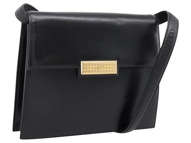 Borsa a tracolla Christian Dior in pelle nera e oro Auth 200949 Nero D'oro