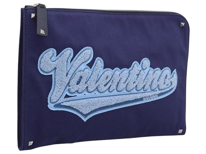 Borsa a pochette VALENTINO Canvas Navy Silver Auth BA15372A Argento Blu navy