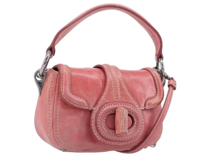PRADA Handtasche Leder 2way Rosa Silber Auth 197313V Pink