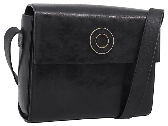 Céline Bolsa de Ombro Circle CELINE em Couro Preto e Dourado Auth 200944