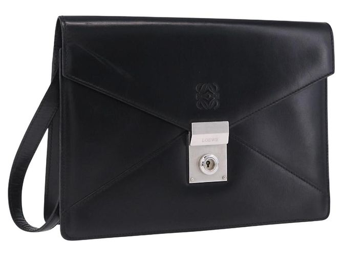 Borsa Clutch LOEWE Pelle Nero Argento Auth 197703