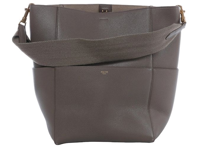 Céline Borsa a secchiello Celine Sangle in pelle Grigia Grigio