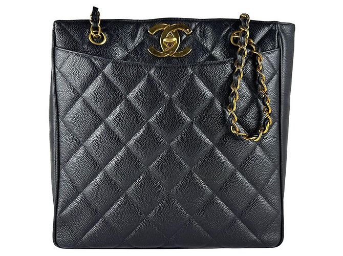 Borsa a tracolla Chanel in vitello grana Nero