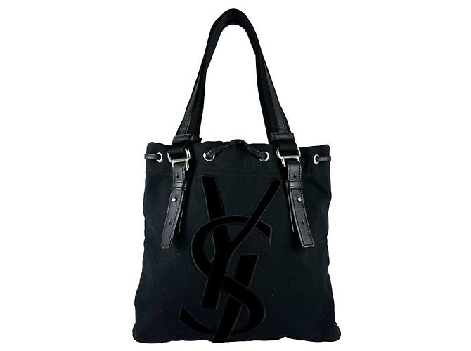 Borsa a mano Saint Laurent in tela nera Nero