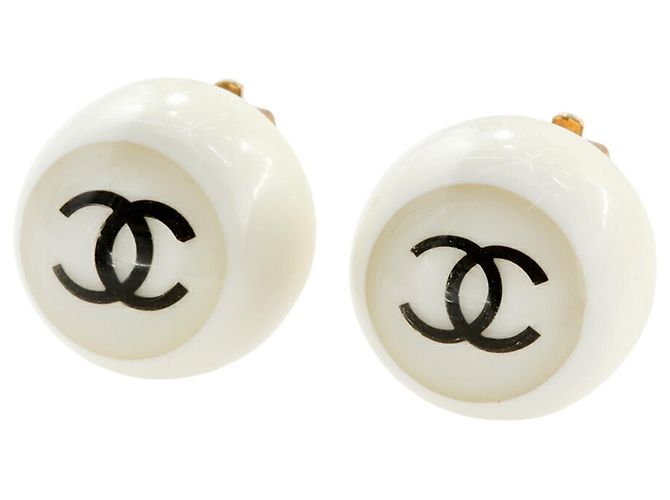 Timeless Pendientes de clip Chanel Coco Mark Blanco Dorado