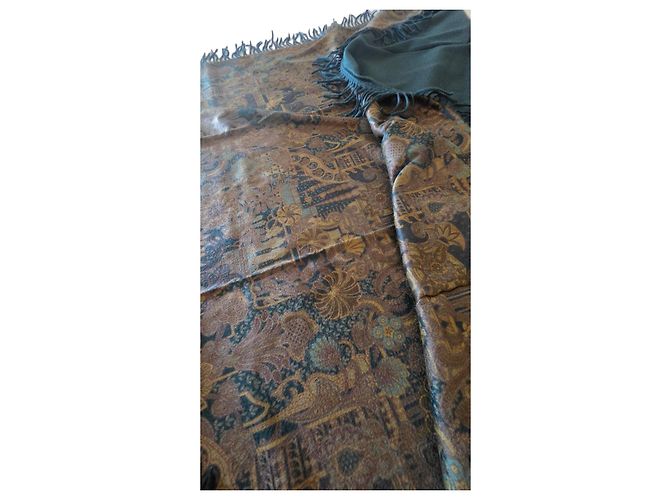 Loro Piana Sciarpa Ceylon 100% Cashmere Multicolore Beige Verde scuro