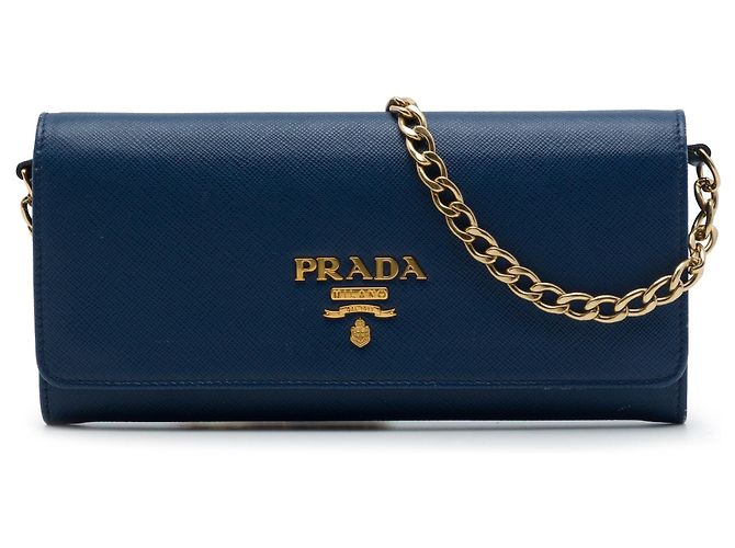 Borsa a tracolla Prada Saffiano Wallet On Chain Blu