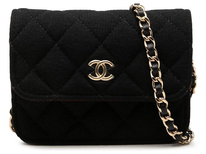 Sac bandoulière Chanel Mini CC Quilted Jersey VIP Flap Noir
