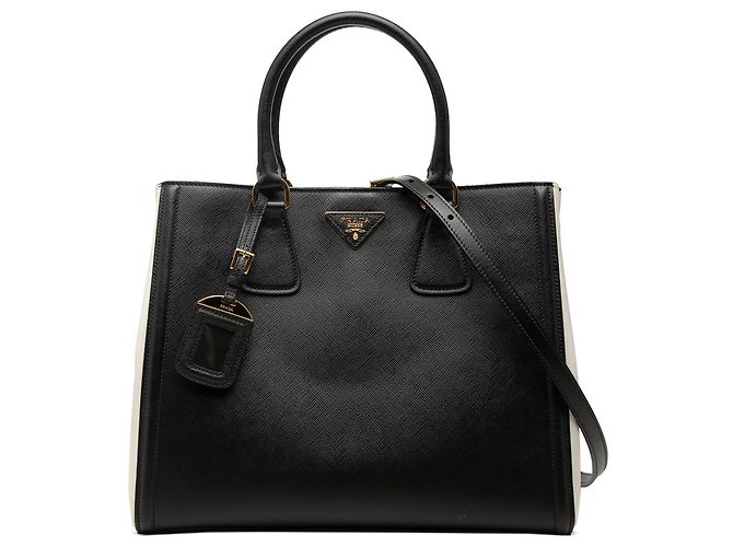 Borsa Prada Galleria Medium Bicolor in pelle Saffiano Lux Nera Nero