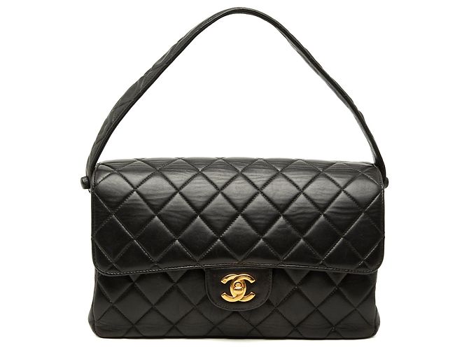 Black Chanel CC Quilted Lambskin Double Sided Flap Handbag