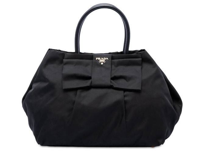 Borsa a mano Prada Tessuto Fiocco con fiocco nera Nero