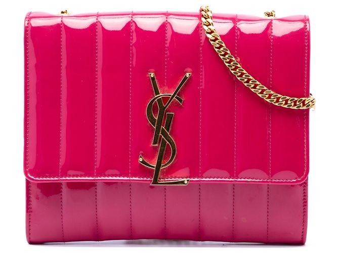 Borsa a tracolla Vicky Medium in vernice rosa Saint Laurent