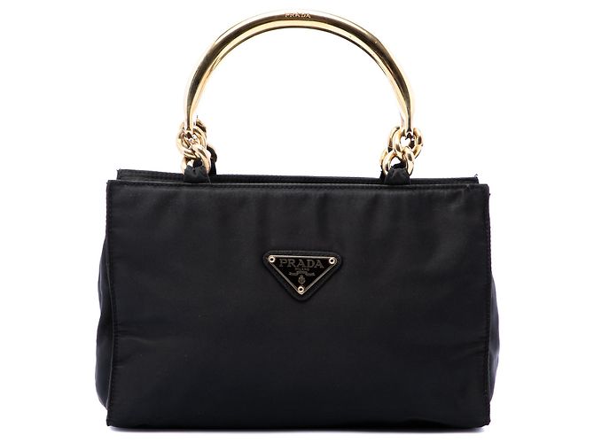 Bolsa Prada Tessuto preta com alça de metal Preto