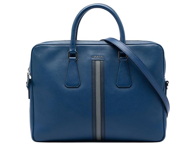 Sac business Prada Saffiano rayé bleu