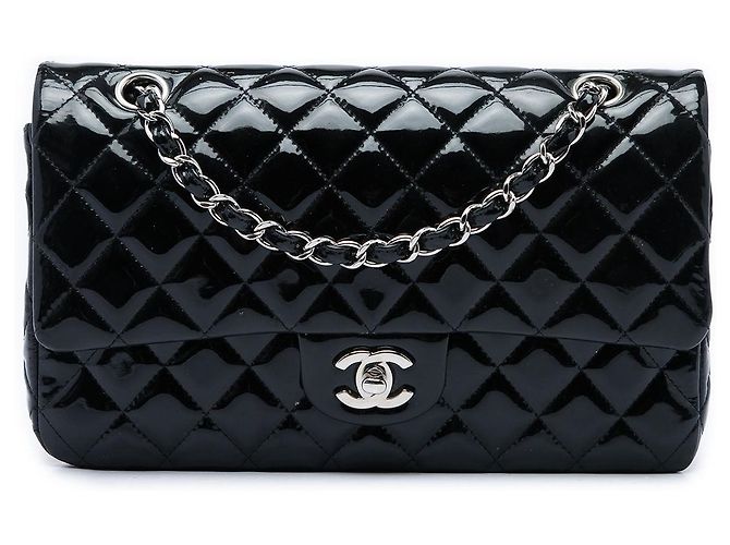 Borsa a tracolla Chanel Medium Classic Double Flap in vernice nera Nero