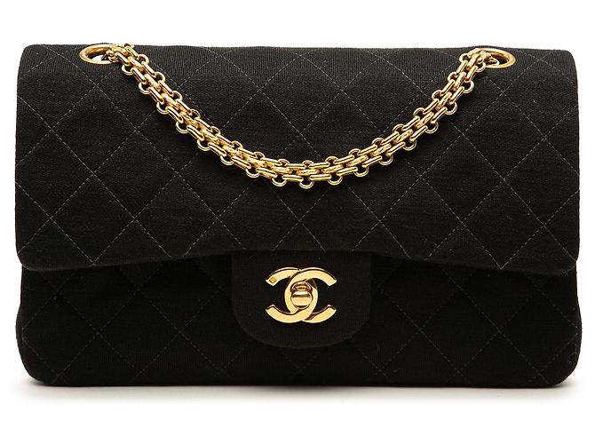 Borsa a tracolla Chanel Small Classic Jersey Double Flap Nera Nero