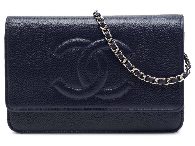 Borsa a tracolla Chanel CC Caviar Wallet On Chain Blu