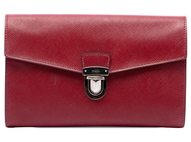 Clutch Prada Saffiano Envelope Pushlock Roja