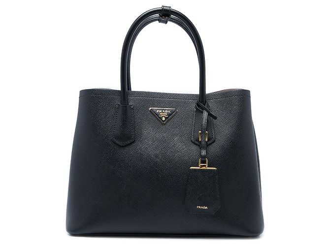 Borsa Double Satchel Prada Medium in pelle Saffiano nera Nero
