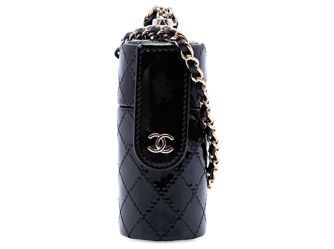 Black Chanel CC Quilted Patent Lipstick Case