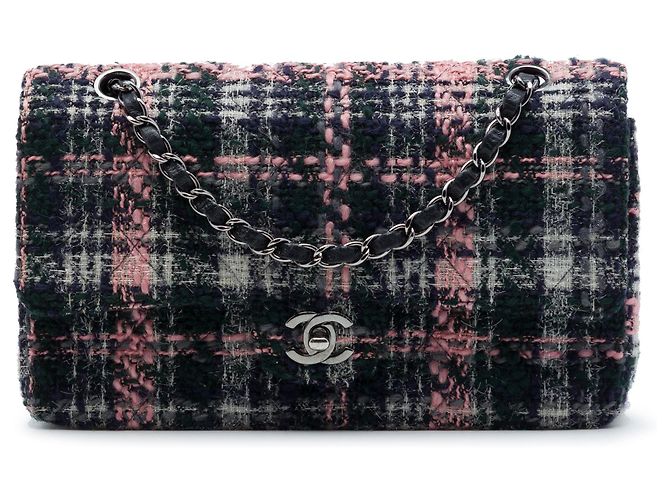 Borsa a tracolla Chanel Medium Classic Tweed Double Flap Verde