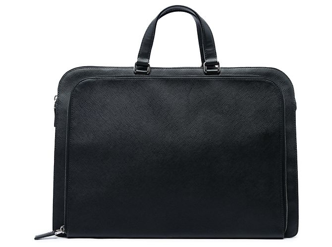 Borsa business Prada in pelle Saffiano nera con tasca frontale con zip Nero